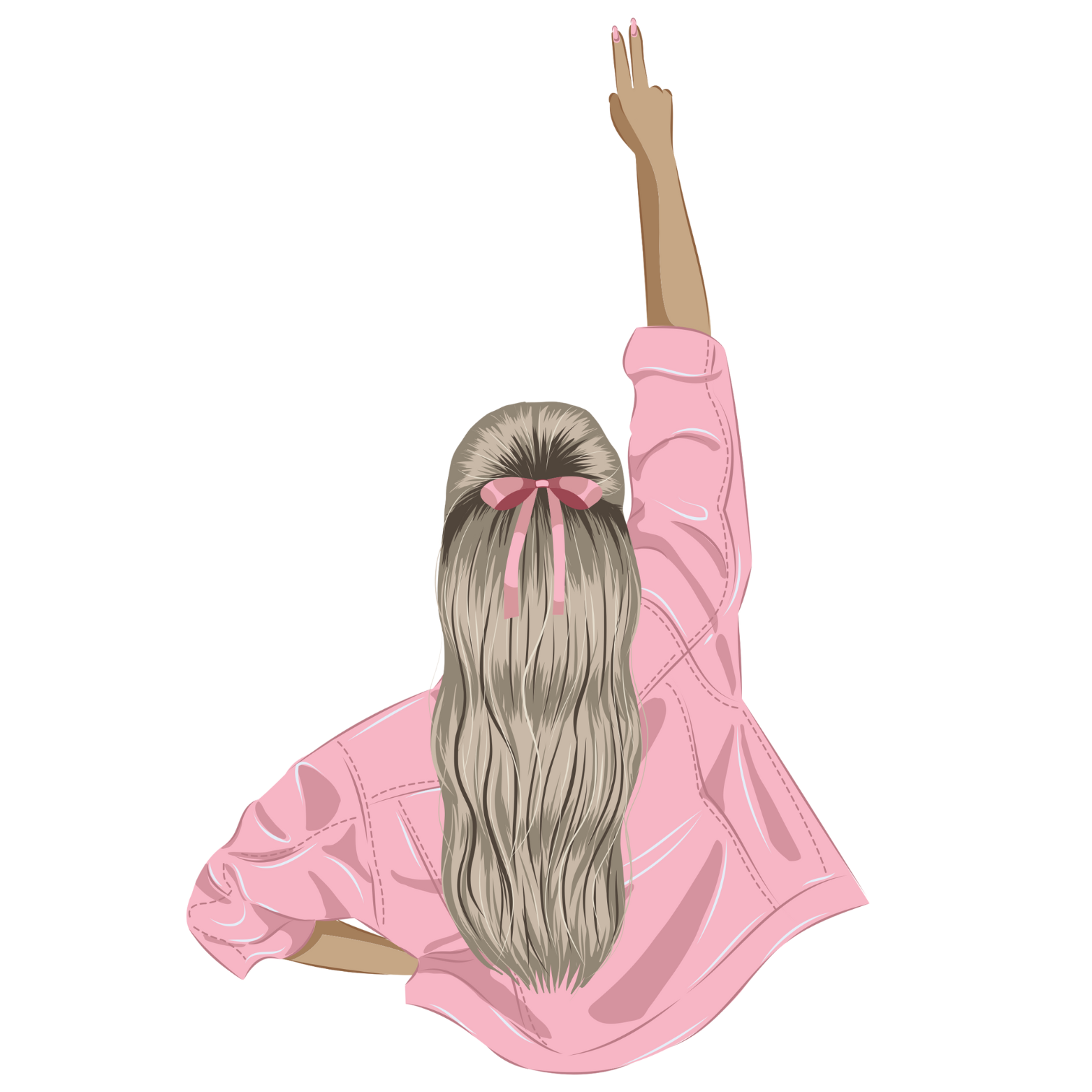 Grafik einer Frau in rosa Jacke mit Schleife im Haar