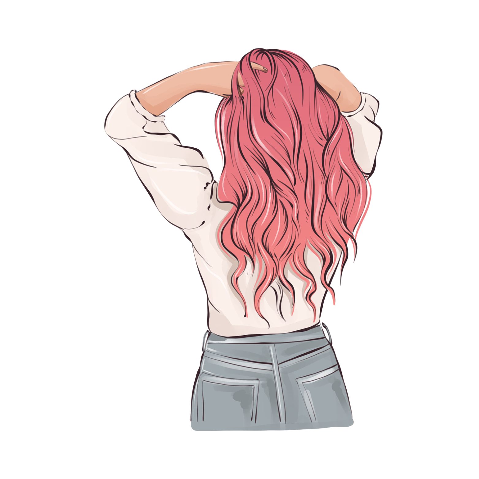 Grafik von Frau mit rosa Wellen von hinten