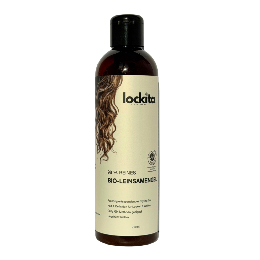 Lockita Leinsamengel Flasche vor weißem Hintergrund